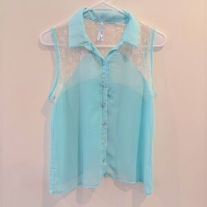 Sleeveless Aqua Lace Blouse